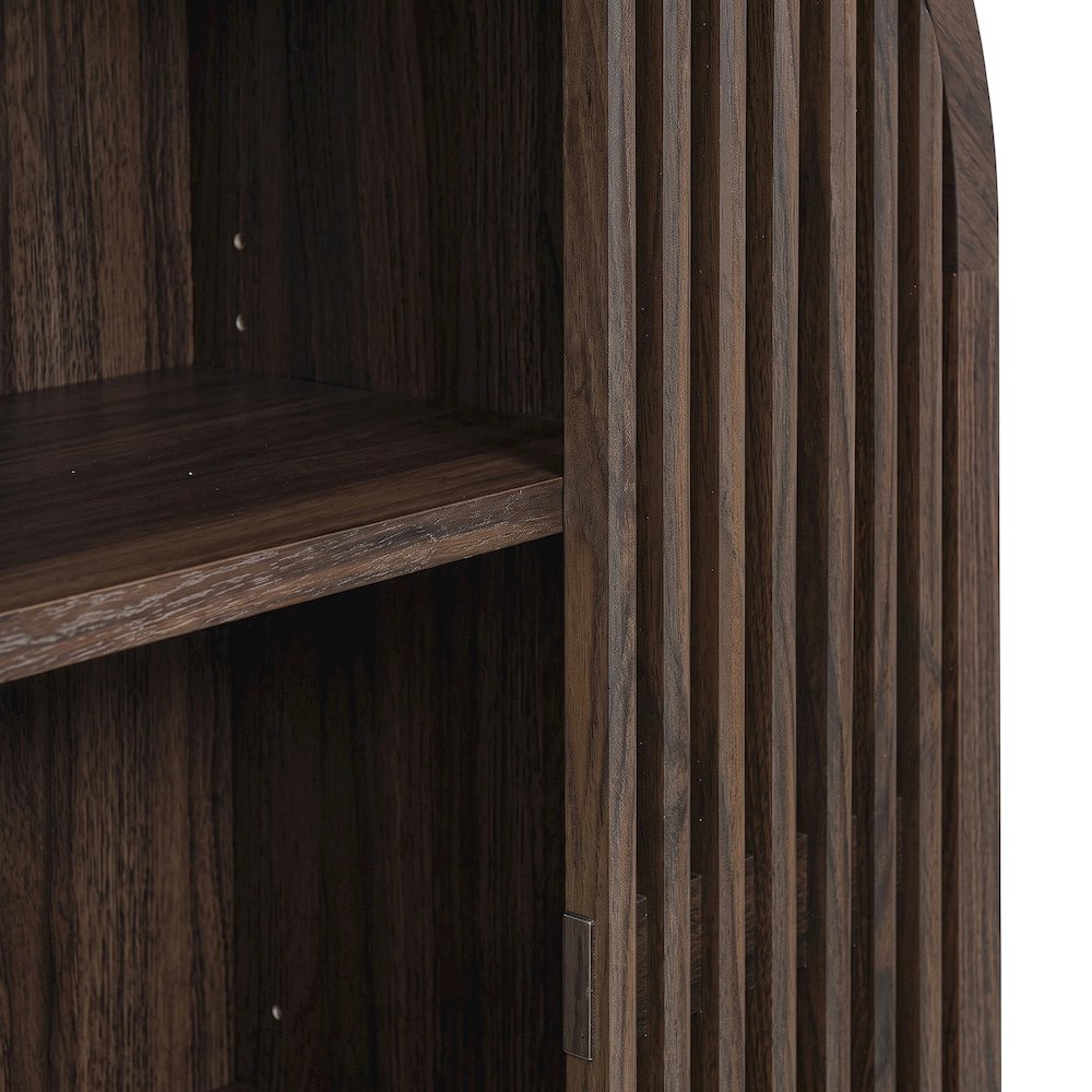 FurniFact Wooden Arched Figurine Display Case with Open Shelves, Walnut