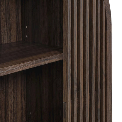 FurniFact Wooden Arched Figurine Display Case with Open Shelves, Walnut