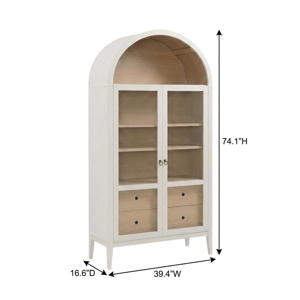 Wooden Arched Display Cabinet, Tall Curio with Storage, Ivory Oak