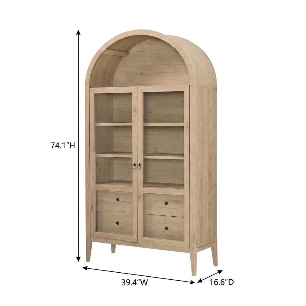 Wooden Arched Display Cabinet, Tall Curio with Storage, Light Oak
