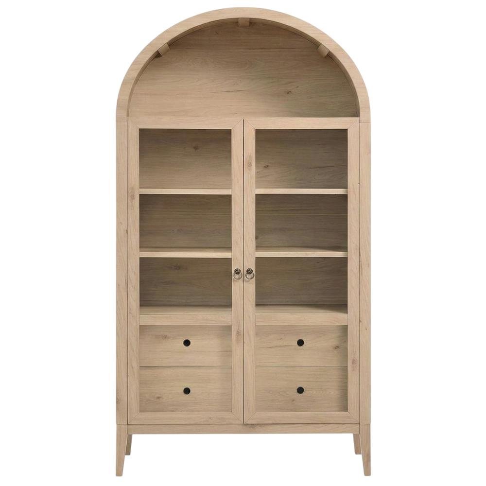 Wooden Arched Display Cabinet, Tall Curio with Storage, Light Oak