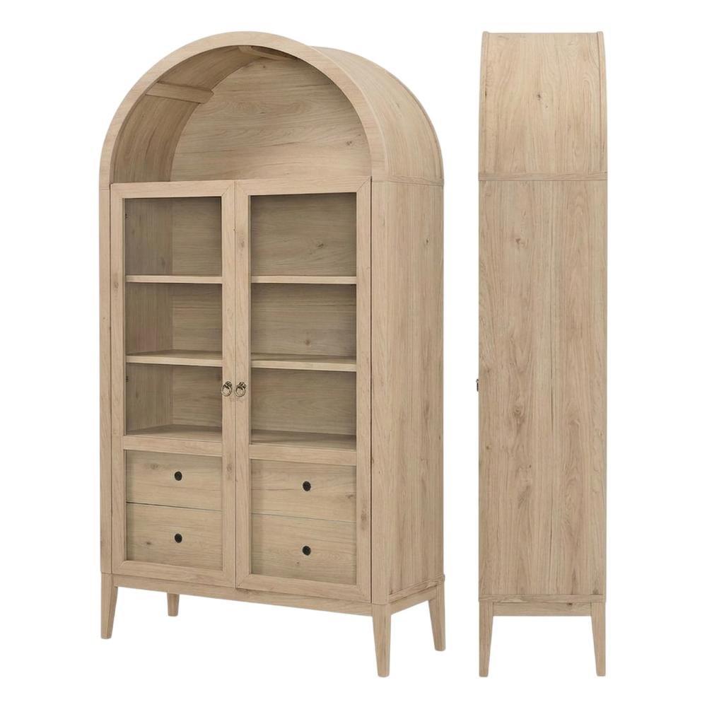 Wooden Arched Display Cabinet, Tall Curio with Storage, Light Oak