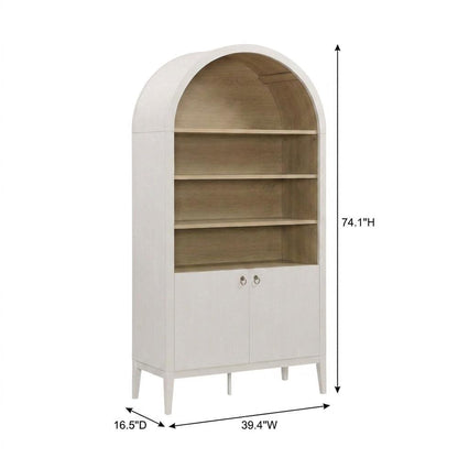 Wooden Tall Arched Bookcase Display Cabinet with Storage, Ivory Oak