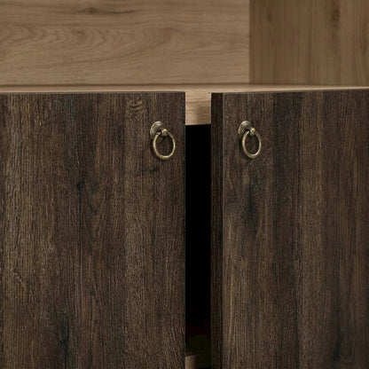 Wooden Tall Arched Bookcase Display Cabinet with Storage, Dark Walnut
