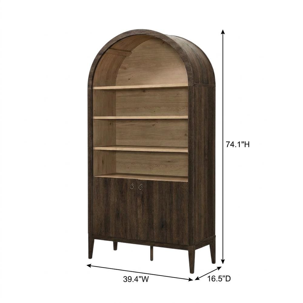 Wooden Tall Arched Bookcase Display Cabinet with Storage, Dark Walnut