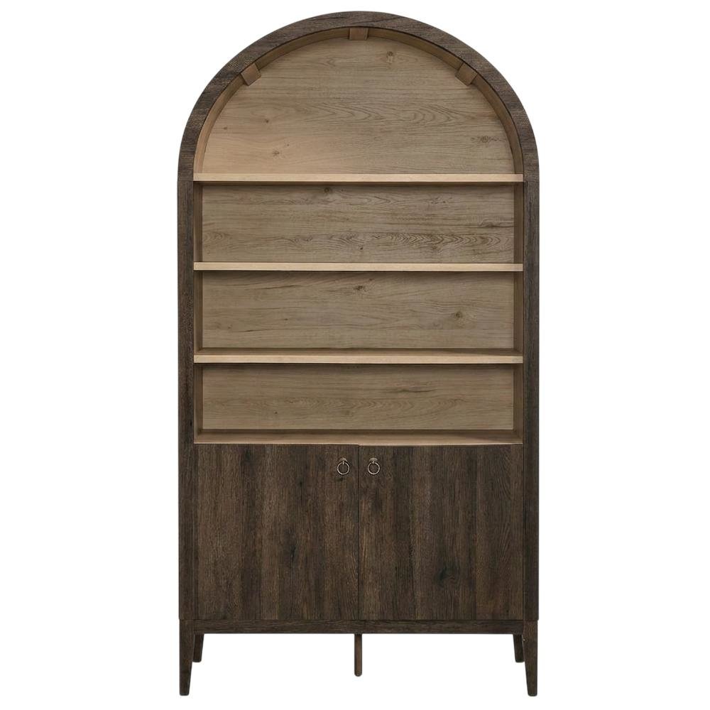 Wooden Tall Arched Bookcase Display Cabinet with Storage, Dark Walnut
