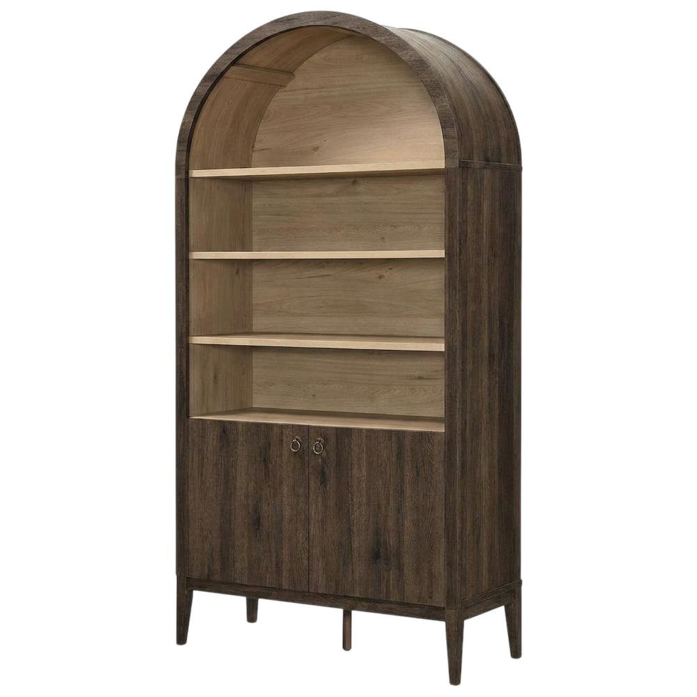 Wooden Tall Arched Bookcase Display Cabinet with Storage, Dark Walnut
