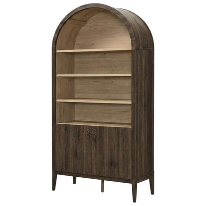 Wooden Tall Arched Bookcase Display Cabinet with Storage, Dark Walnut