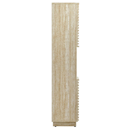 Render Tall Narrow Faux Travertine Linen Storage Cabinet