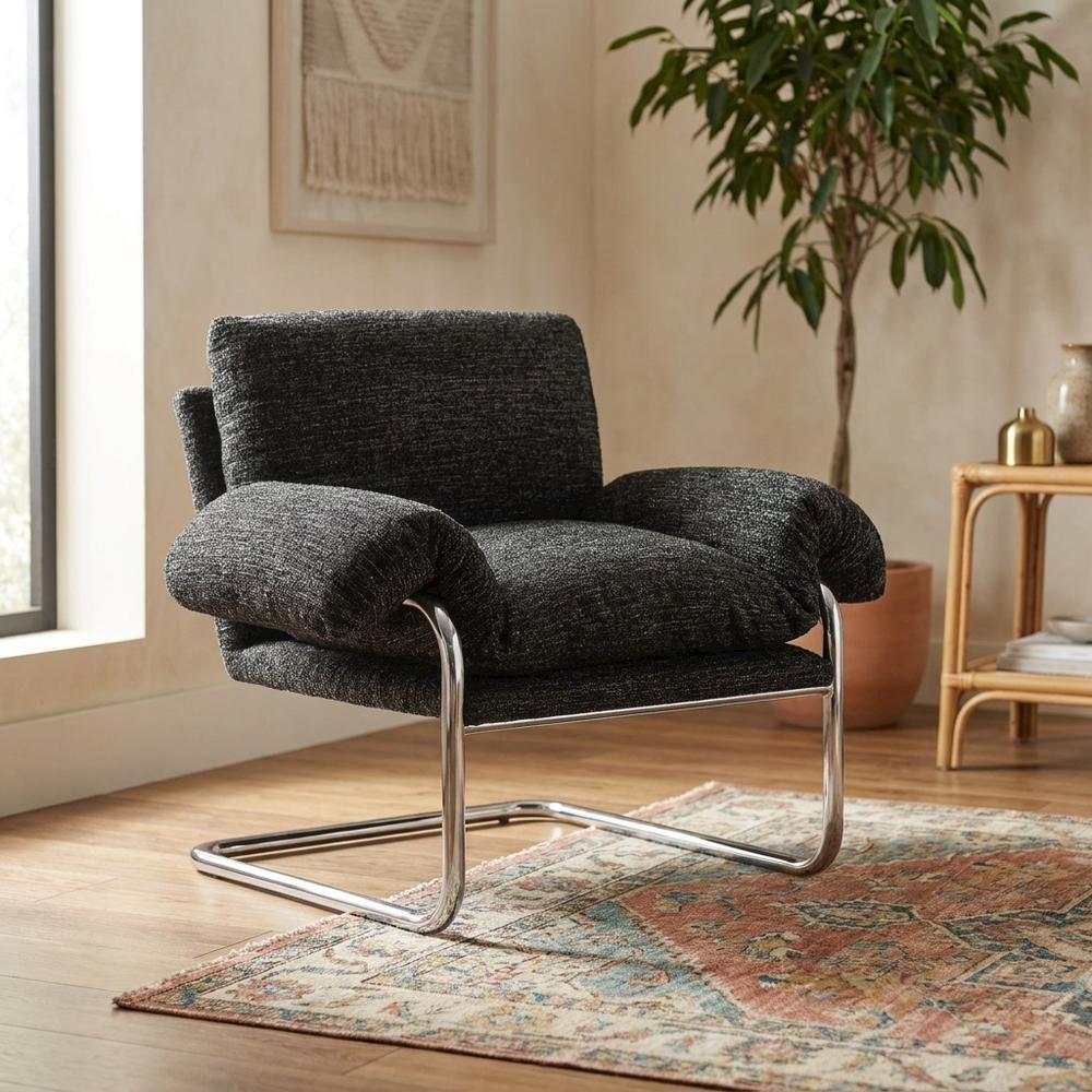 Boucle Fabric Accent Chair for Living Room, Bedroom, or Reading Nook, Charcoal