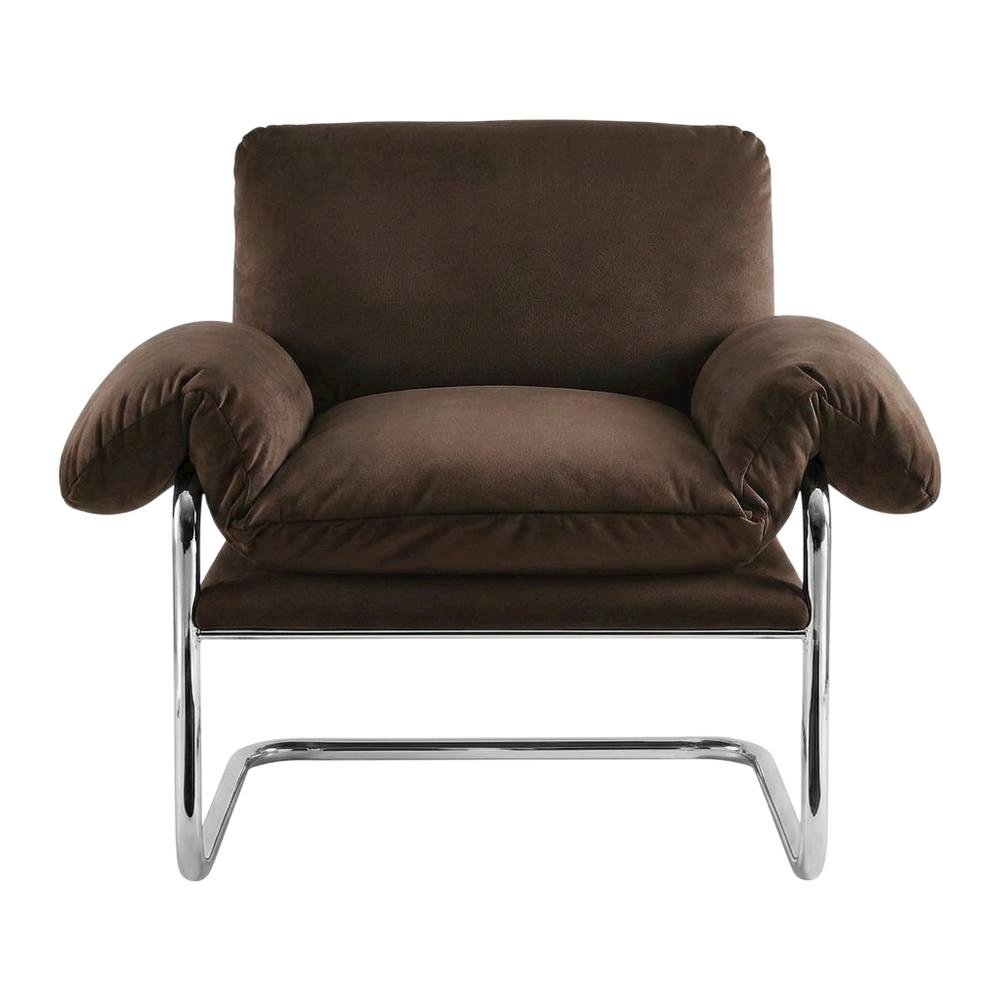 Performance Velvet Upholstered Accent Chair with Wide Arms, Chocolate Brown