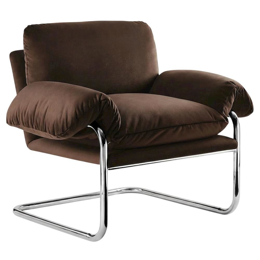 Performance Velvet Upholstered Accent Chair with Wide Arms, Chocolate Brown