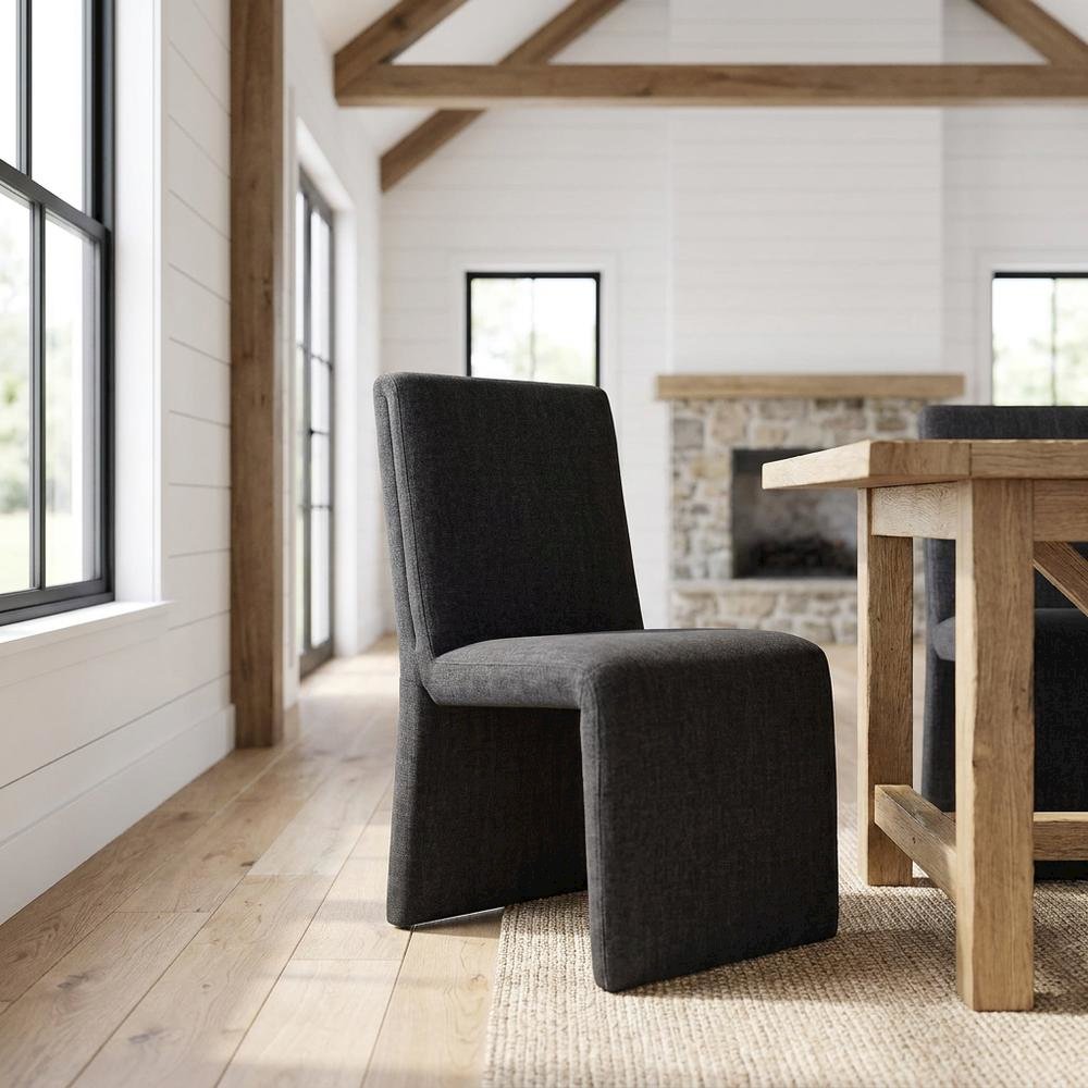 Wooden Upholstered Dining Side Chair with Cushioned Seat for Dining Room, Ebony