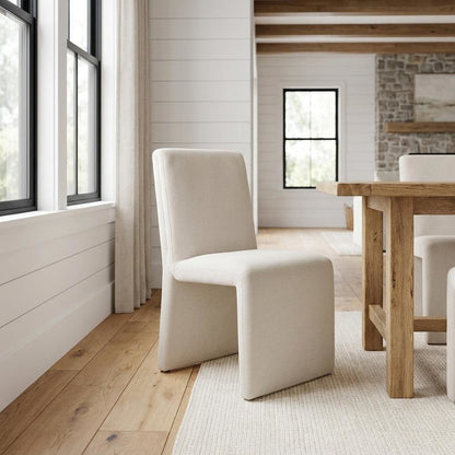 Wooden Upholstered Dining Side Chair with Cushioned Seat for Dining Room, Salt