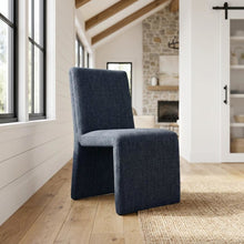 Wooden Upholstered Dining Side Chair with Cushioned Seat, Slate Blue