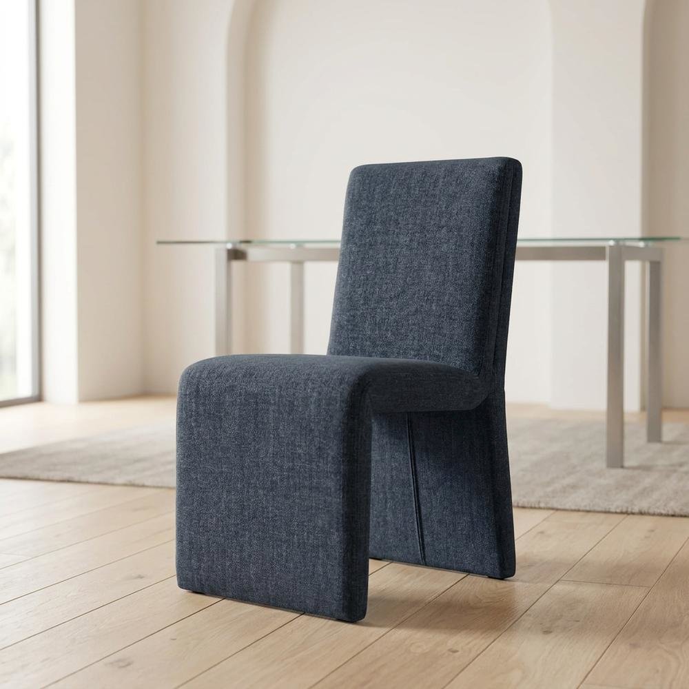 Wooden Upholstered Dining Side Chair with Cushioned Seat, Slate Blue