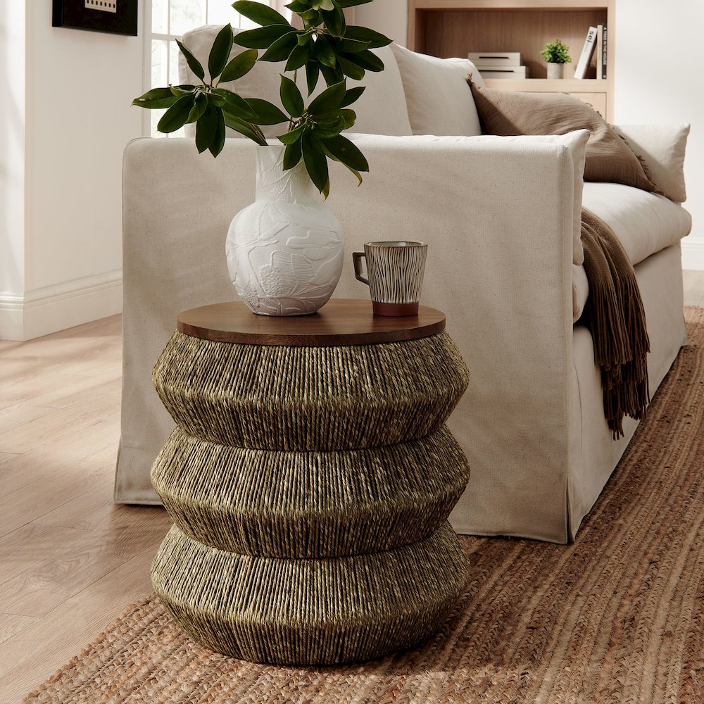 Maris Seagrass and Wood End Table