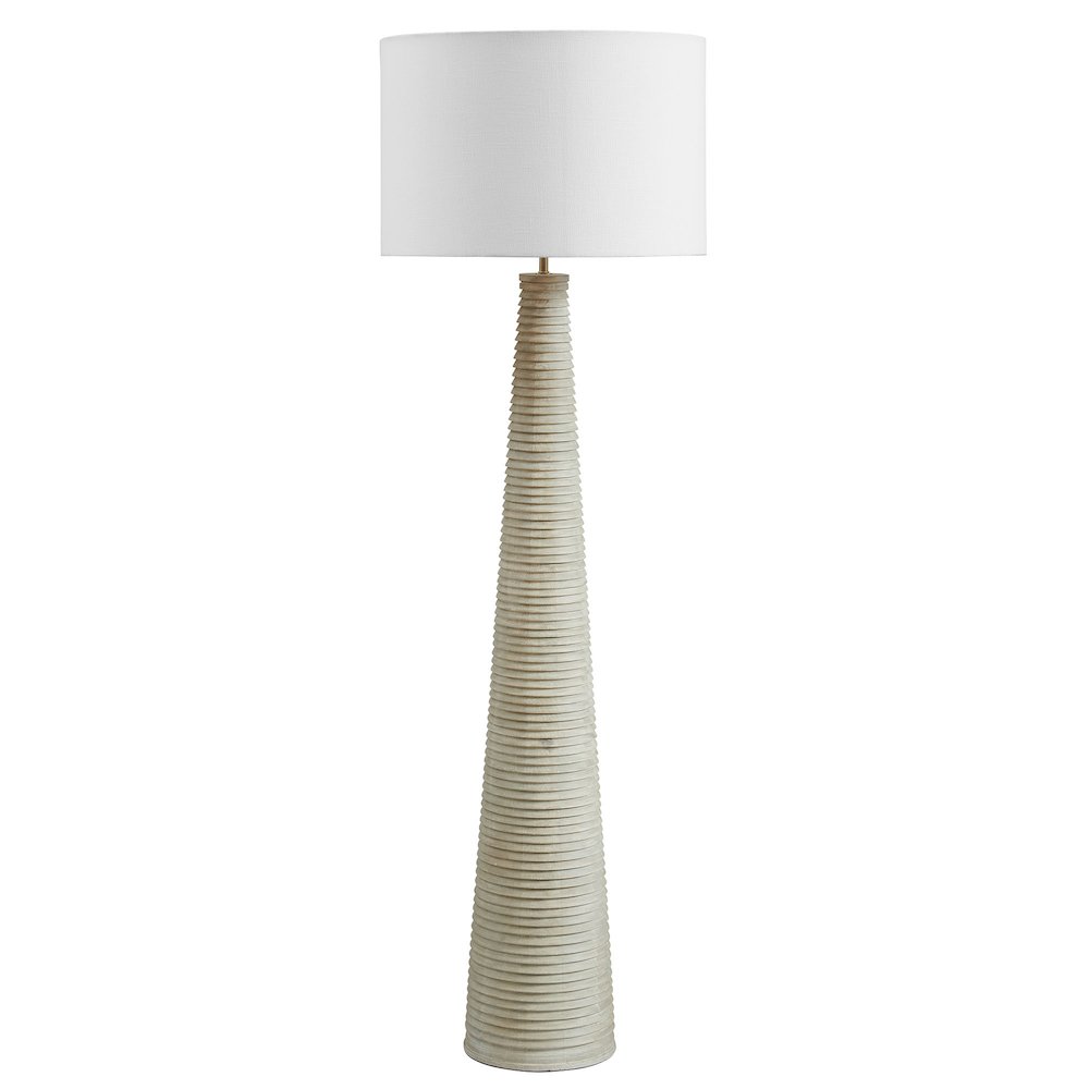 Saylor Carved Ribbed Wood Floor Lamp With Drum Shade