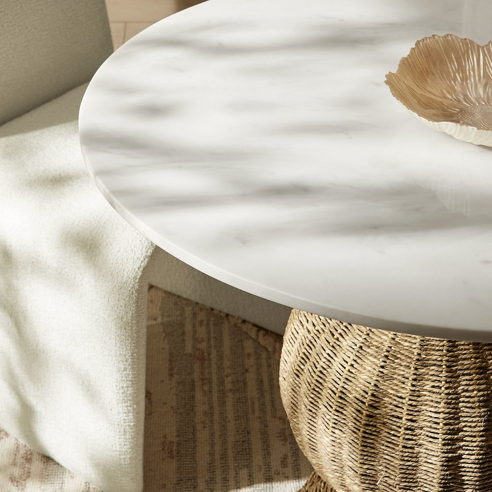 Zale 36" Marble and Seagrass Dining Table
