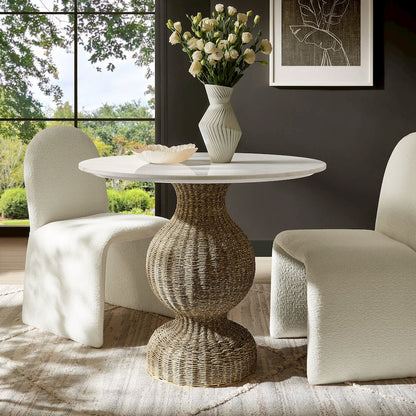 Zale 36" Marble and Seagrass Dining Table