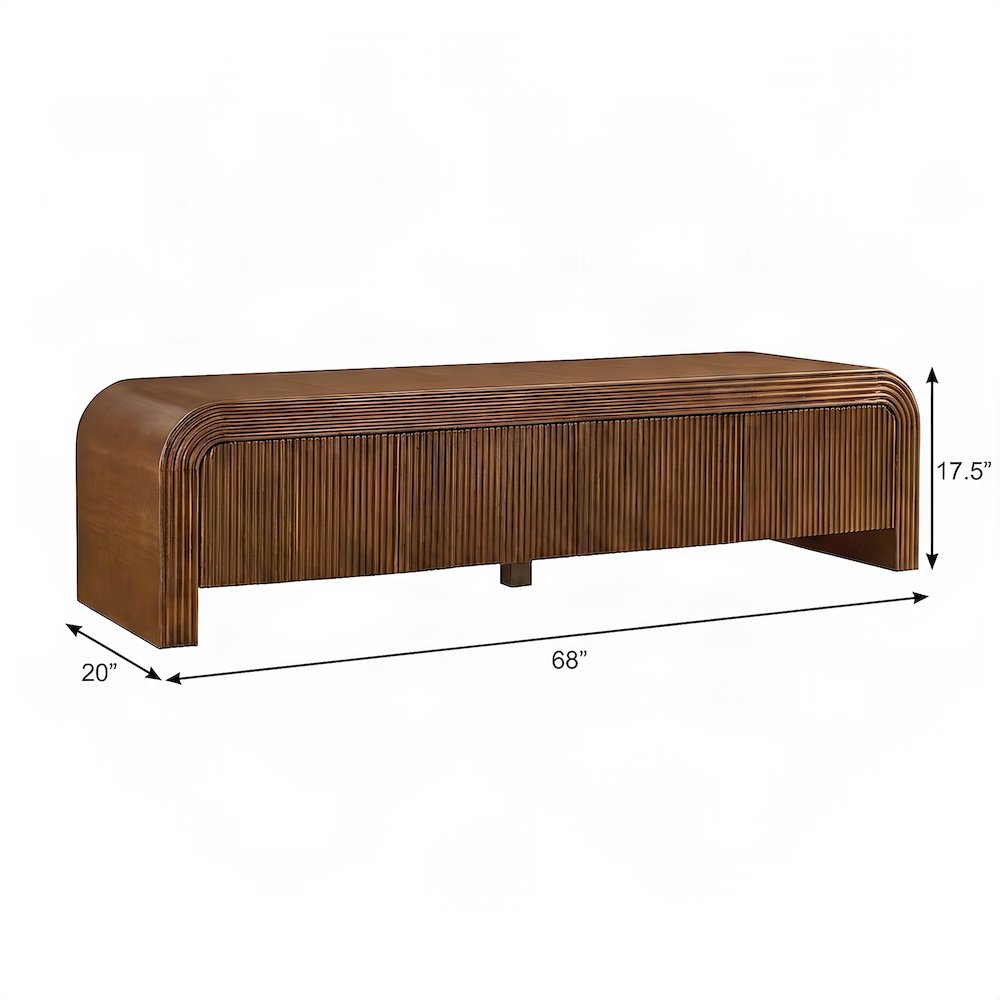 Mango Wood Fluted TV Stand, Mid-Century Modern Media Console, Walnut