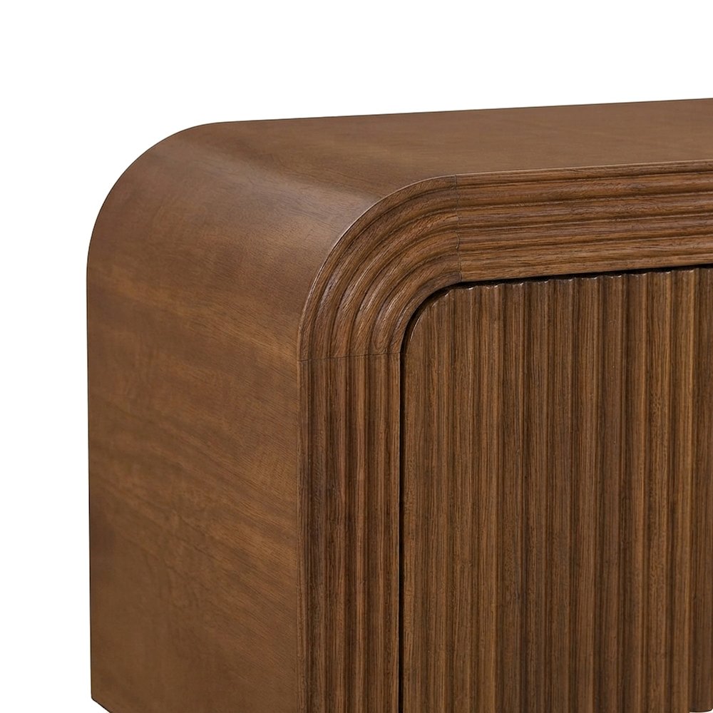 Mango Wood Fluted TV Stand, Mid-Century Modern Media Console, Walnut