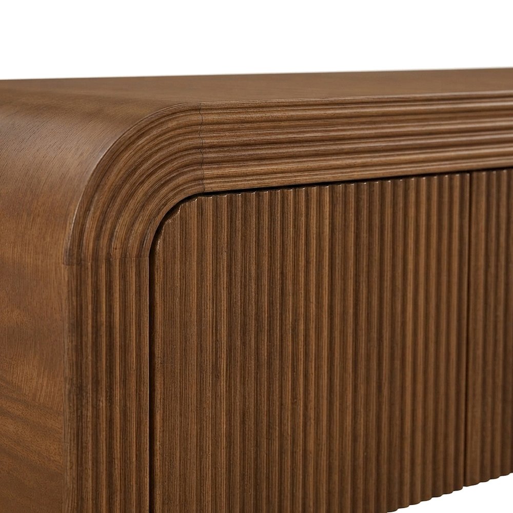 Mango Wood Fluted TV Stand, Mid-Century Modern Media Console, Walnut