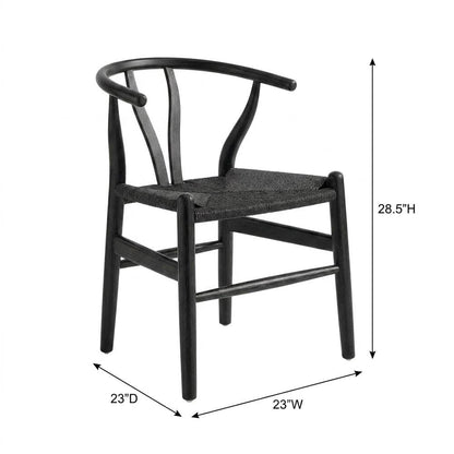Wood Dining Chair with Slatted Backrest for Kitchen and Dining Room, Black Black