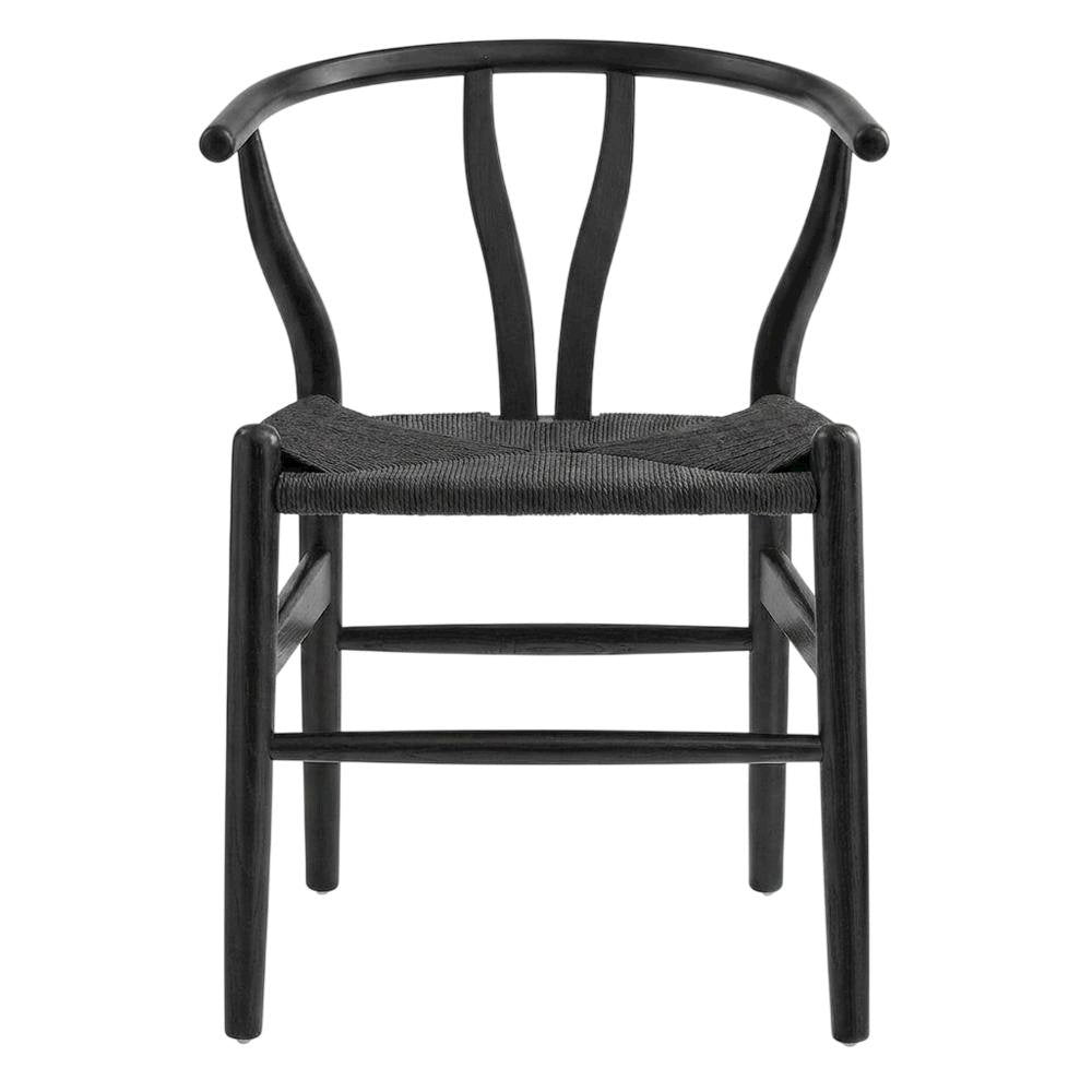 Wood Dining Chair with Slatted Backrest for Kitchen and Dining Room, Black Black