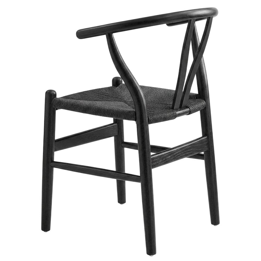 Wood Dining Chair with Slatted Backrest for Kitchen and Dining Room, Black Black