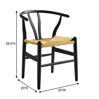 Wood Dining Chair with Slatted Backrest for Kitchen and Dining Room, Black
