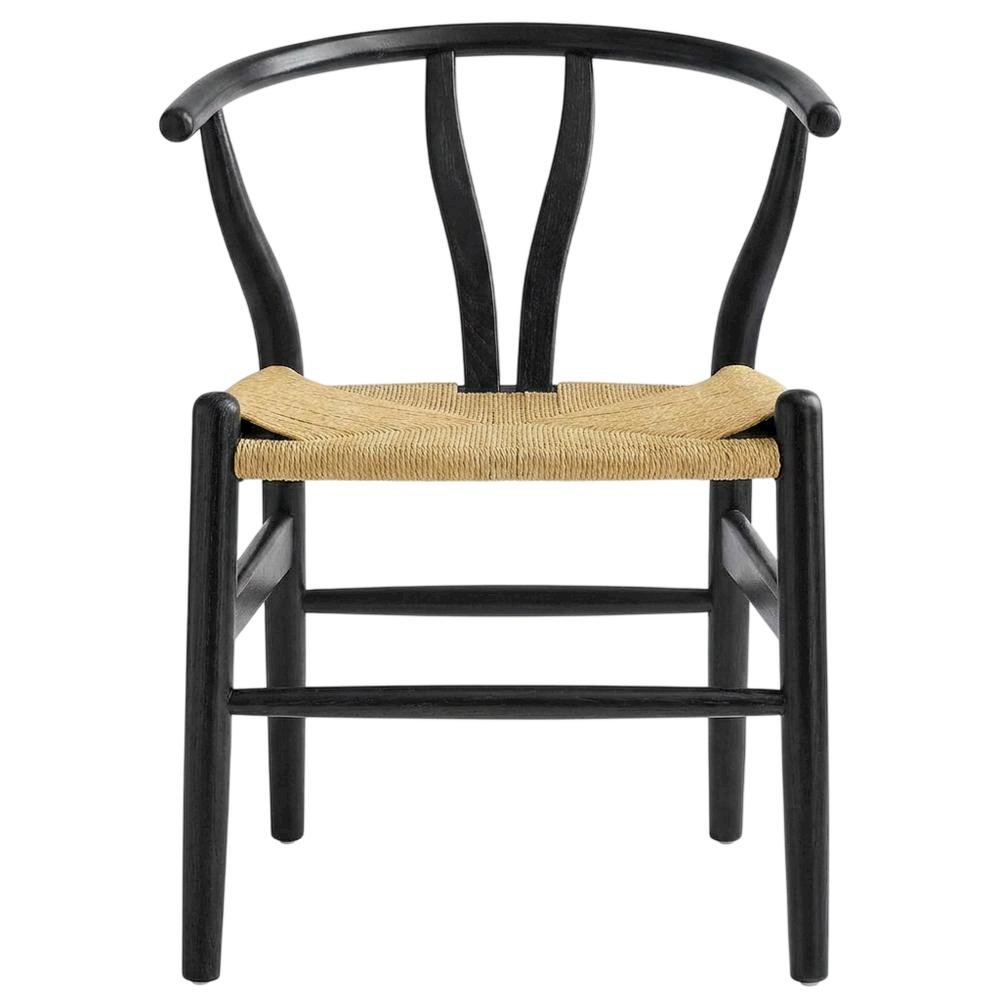 Wood Dining Chair with Slatted Backrest for Kitchen and Dining Room, Black