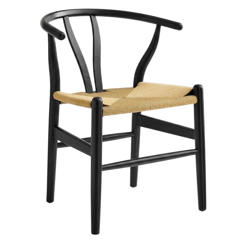 Wood Dining Chair with Slatted Backrest for Kitchen and Dining Room, Black
