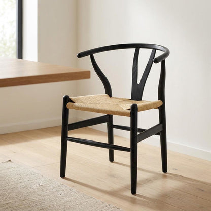 Wood Dining Chair with Slatted Backrest for Kitchen and Dining Room, Black