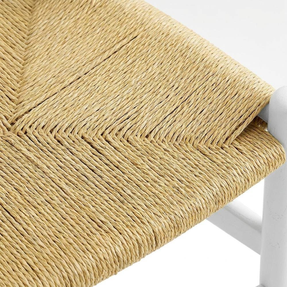 Wood Dining Chair with Slatted Backrest for Kitchen and Dining Room, White