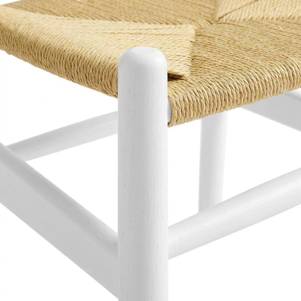 Wood Dining Chair with Slatted Backrest for Kitchen and Dining Room, White