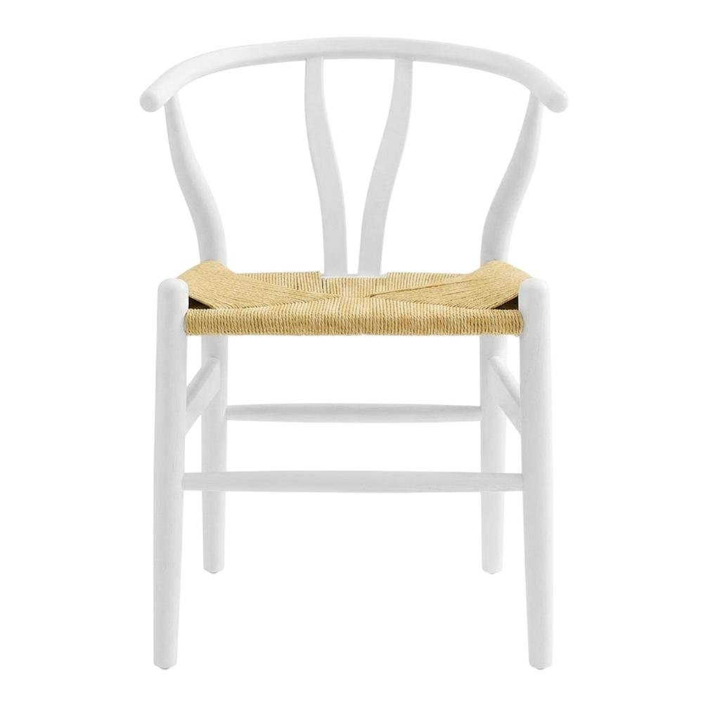 Wood Dining Chair with Slatted Backrest for Kitchen and Dining Room, White