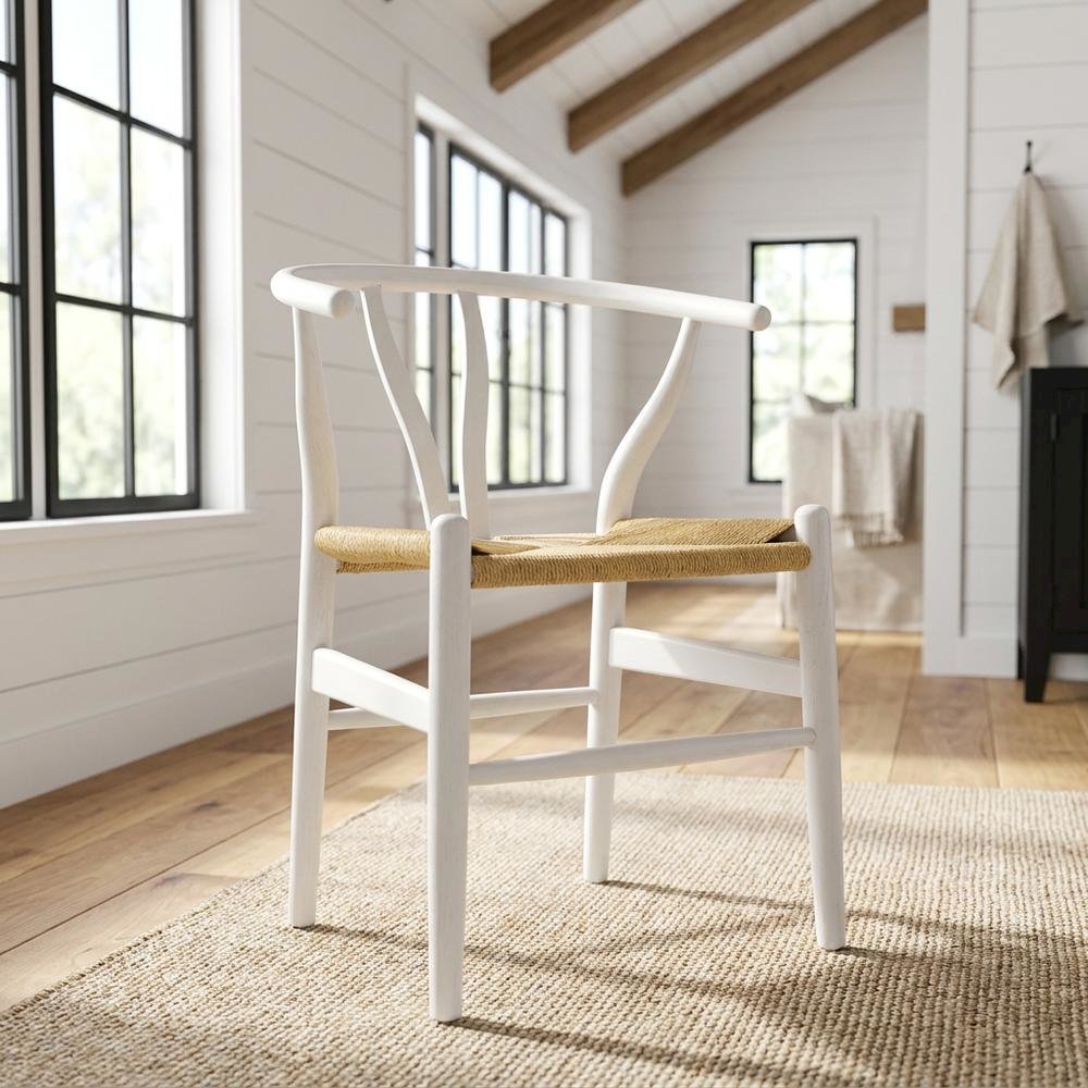 Wood Dining Chair with Slatted Backrest for Kitchen and Dining Room, White