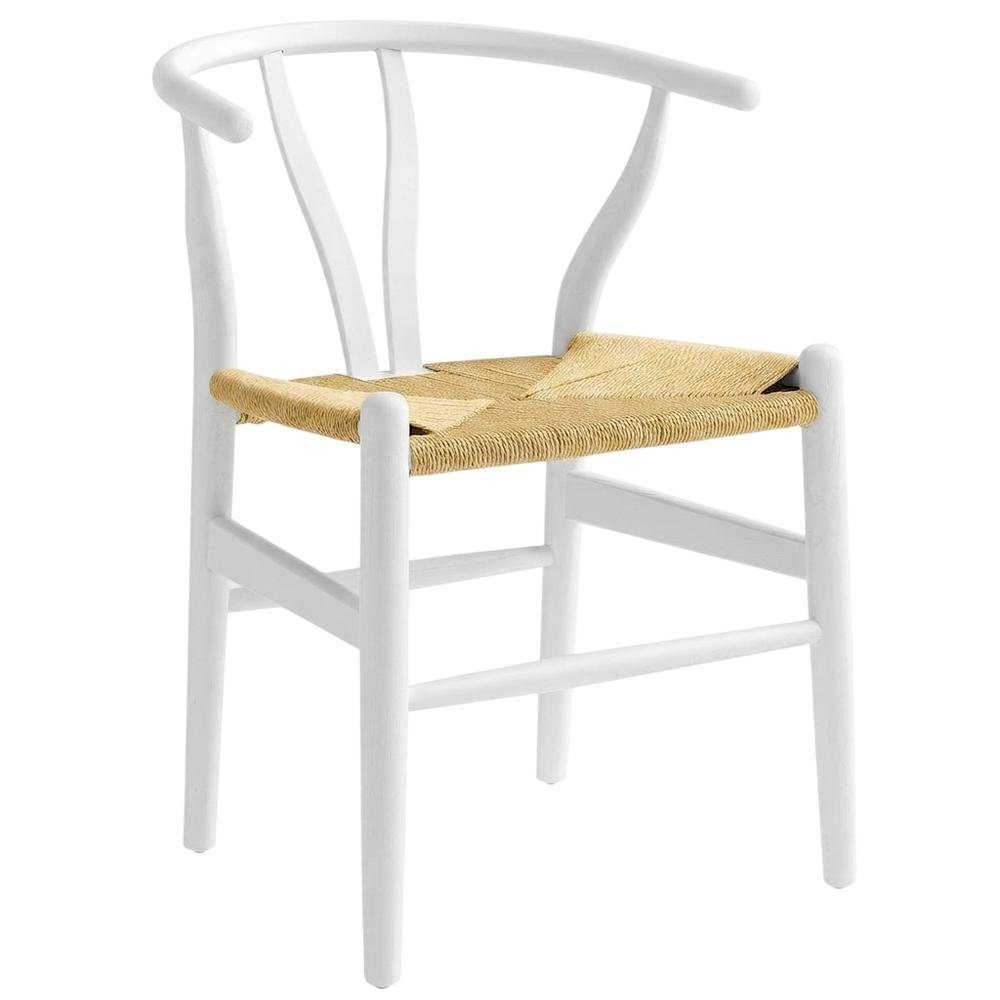 Wood Dining Chair with Slatted Backrest for Kitchen and Dining Room, White