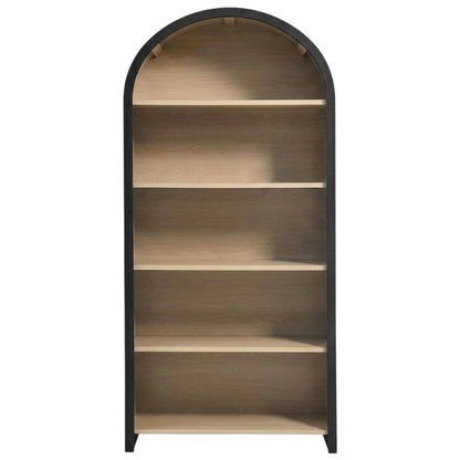 Arched Wide Bookcase Display Cabinet with Wooden Finish Storage Cabinet, Black