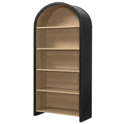 Arched Wide Bookcase Display Cabinet with Wooden Finish Storage Cabinet, Black