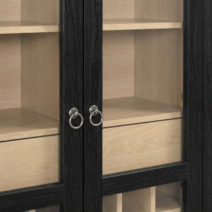 Wooden Tall Bar Cabinet with Arched Doors and Liquor Storage, Black Oak