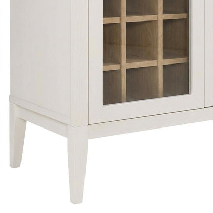 Wooden Tall Bar Cabinet with Arched Doors and Liquor Storage, Ivory Oak