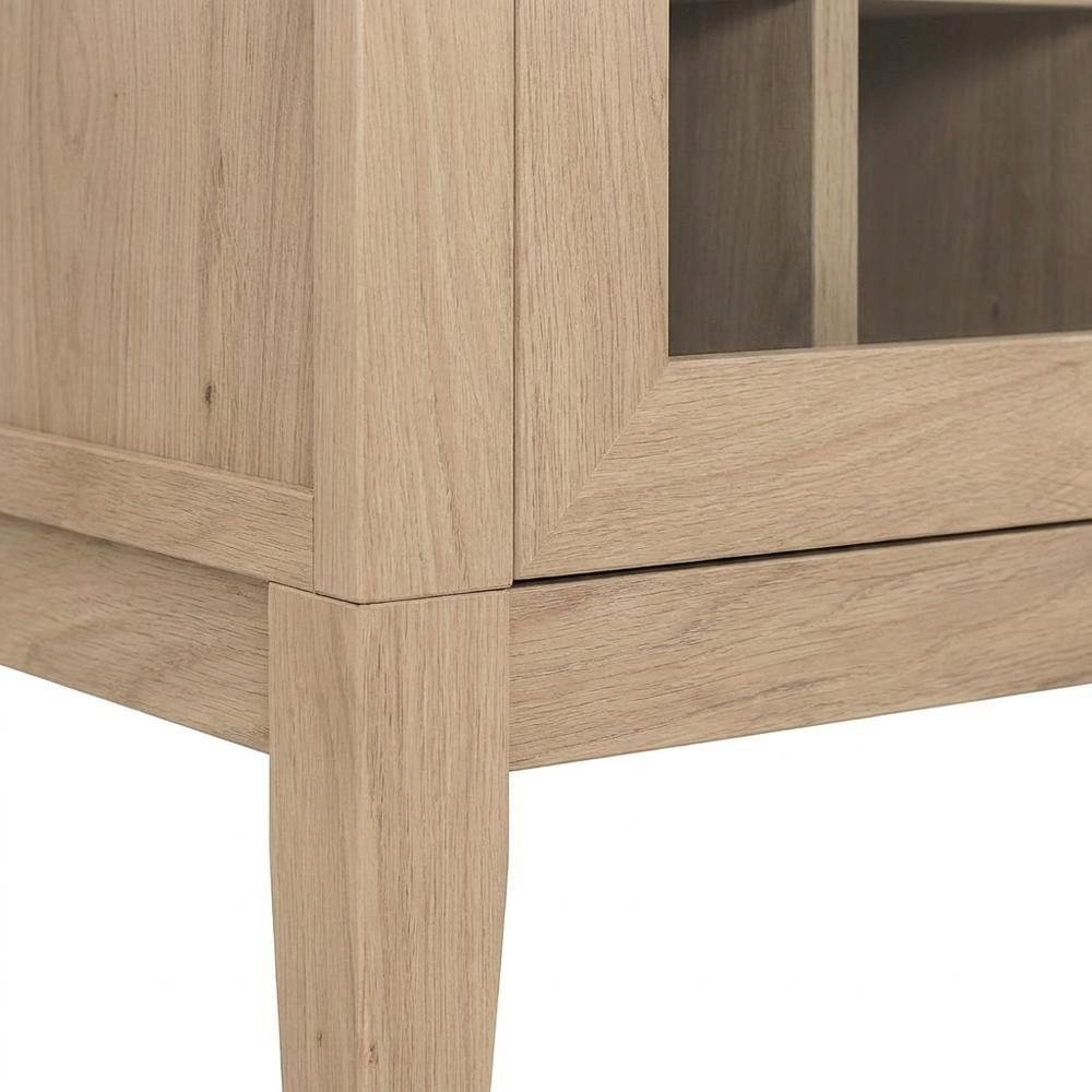 Wooden Tall Bar Cabinet with Arched Doors and Liquor Storage, Light Oak