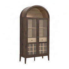Wood Bar Cabinet with Arched Door and Wine Storage, Walnut Light Oak