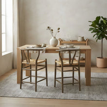 Wood Counter Height Bar Stool with Low-Back Armrest, Weathered Gray Teak