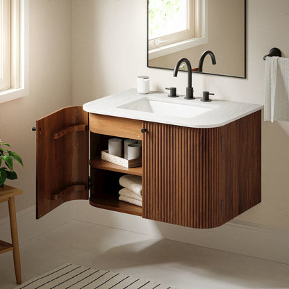 Zia 30" Wall-Mount Bathroom Vanity with Marble Sink