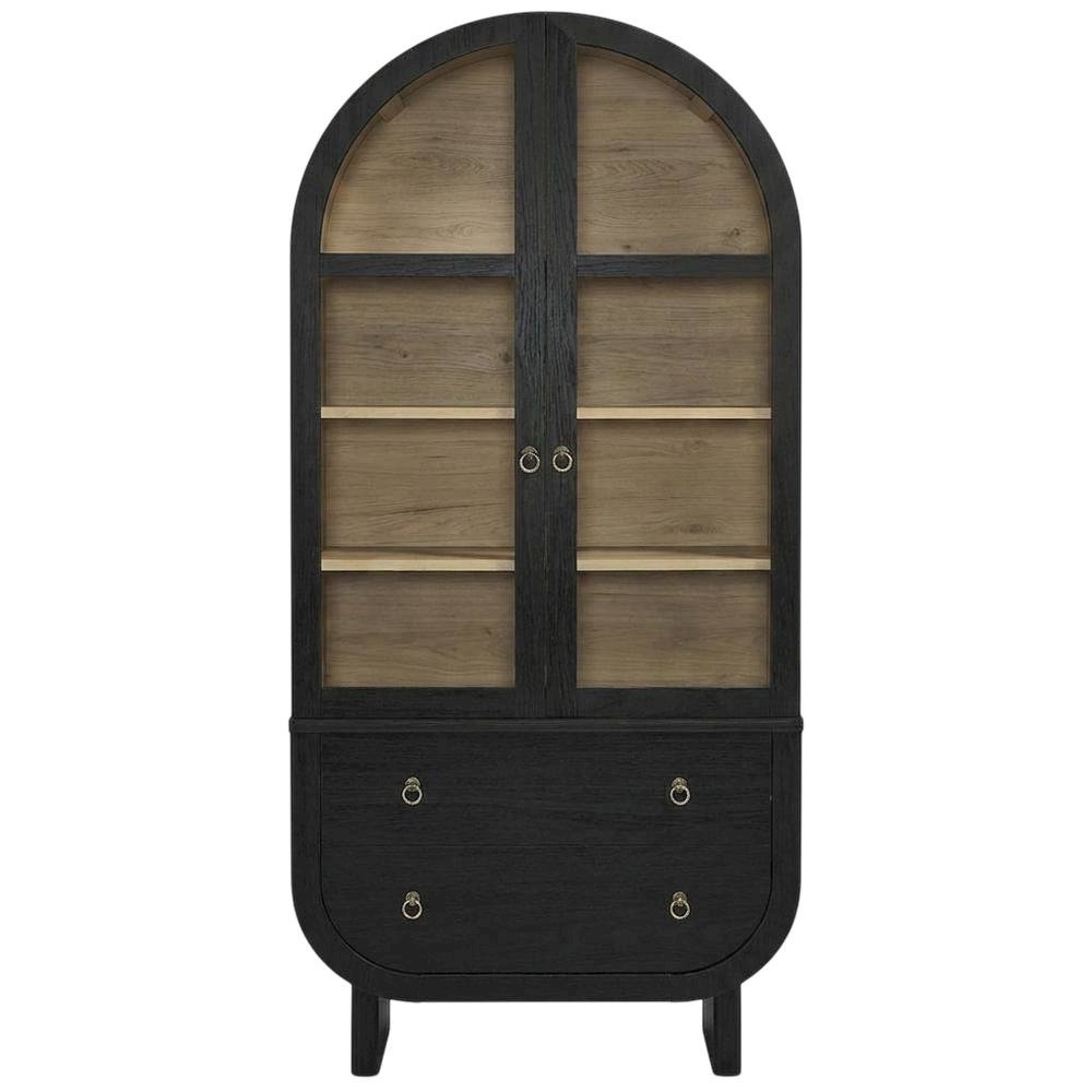 Wooden Arched Display Cabinet, Tall Curio with Storage, Black Light Oak