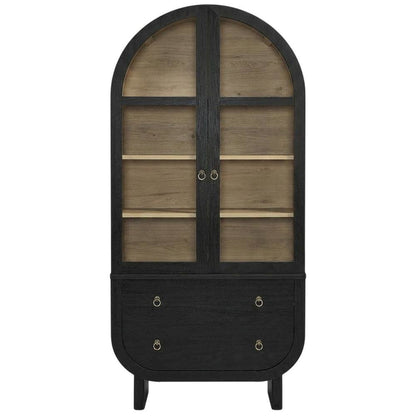 Wooden Arched Display Cabinet, Tall Curio with Storage, Black Light Oak