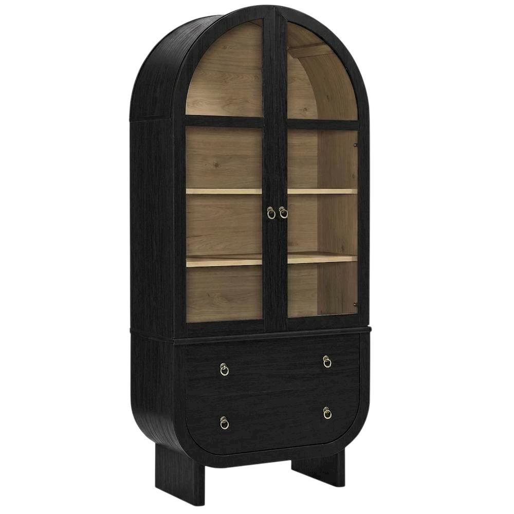 Wooden Arched Display Cabinet, Tall Curio with Storage, Black Light Oak
